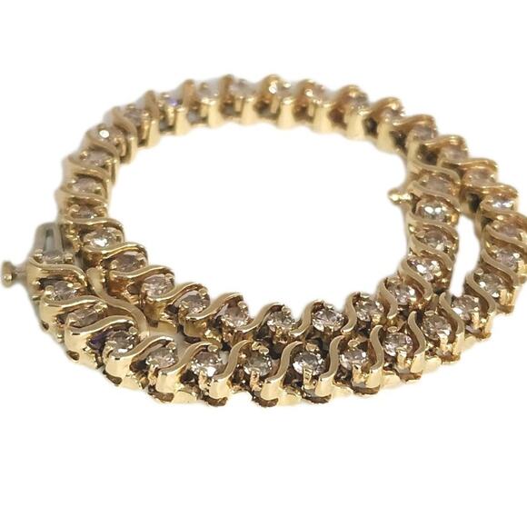 Vintage 14k Yellow Gold Diamond Tennis Bracelet 7" - Picture 1 of 9